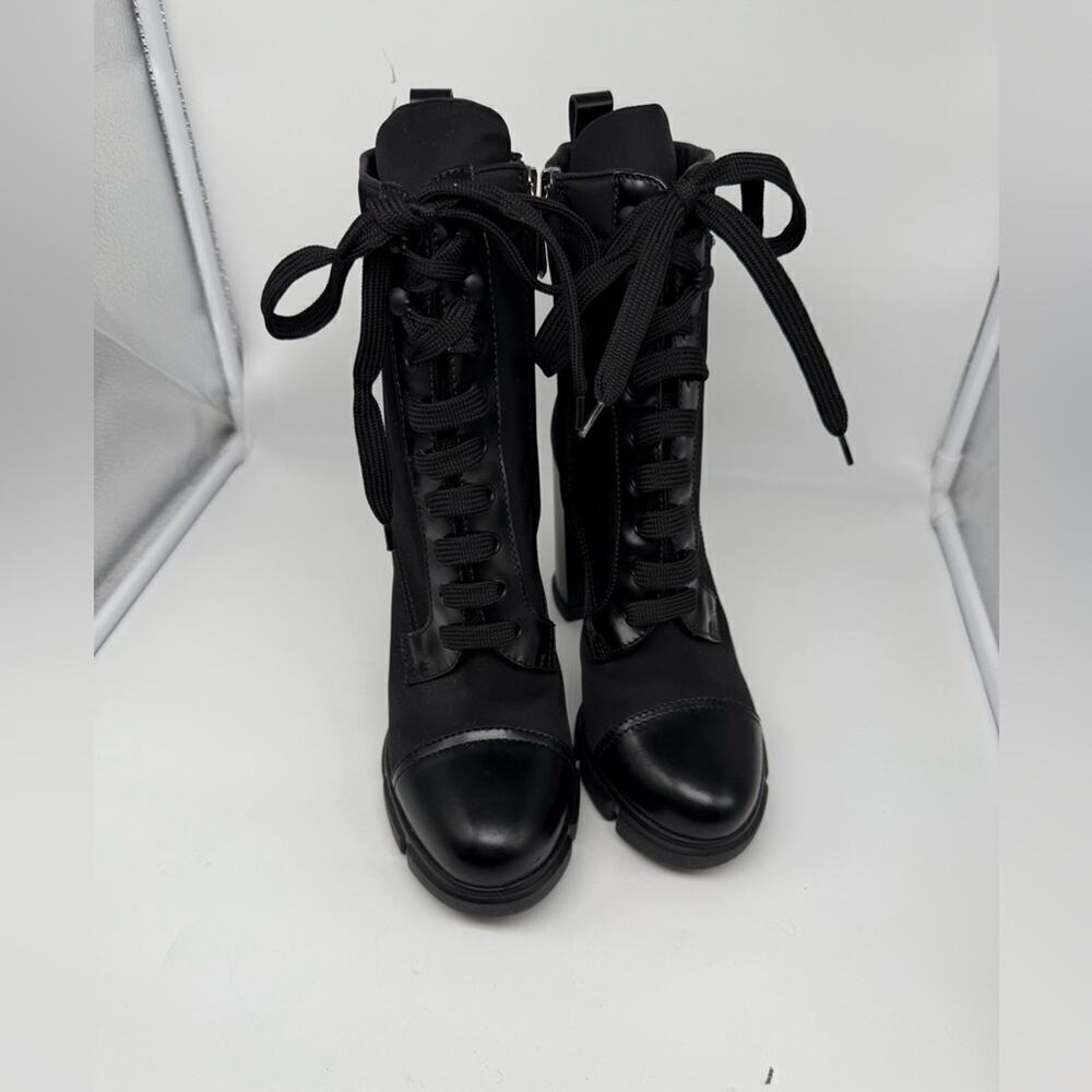 Prada Black Leather/ Re-Nylon Metal Triangle Logo 110mm Ankle Boots EU 38.5 - Picture 4 of 15